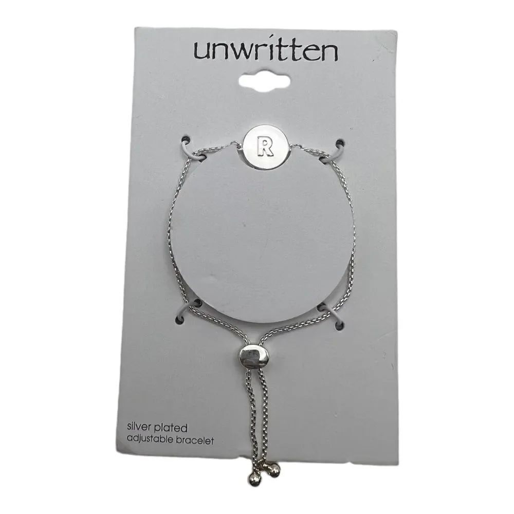 Unwritten Coin Initial "R" Silver Plated Bolo Slider Bracelet New